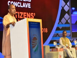 उत्तर प्रदेश के मुख्यमंत्री योगी आदित्यनाथ जी 27 अक्टूबर, 2018 को नई दिल्ली में इण्डिया आइडियाज़ काॅन्क्लेव-2018 को सम्बोधित करते हुए।