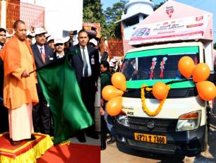   उत्तर प्रदेश के मुख्यमंत्री योगी आदित्यनाथ जी 10 फरवरी, 2019 को जनपद गोरखपुर में संचारी रोग पखवाड़े के शुभारम्भ अवसर पर 33 सारथी वाहनांे को हरी झण्डी दिखाकर रवाना करते हुए।