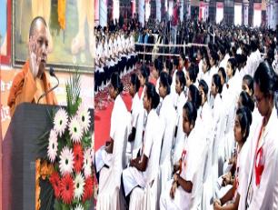 उत्तर प्रदेश के मुख्यमंत्री योगी आदित्यनाथ जी 10 फरवरी, 2019 को जनपद गोरखपुर में गुरु गोरखनाथ काॅलेज ऑफ नर्सिंग के दीप प्रज्ज्वलन एवं सेवा शपथ ग्रहण समारोह को सम्बोधित करते हुए।